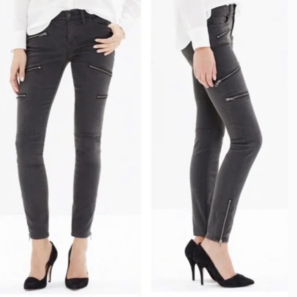 Madewell Multi Zip Dark Gray Wash SKINNY SKINNY Moto Low Rise Jeans EUC - Picture 2 of 7